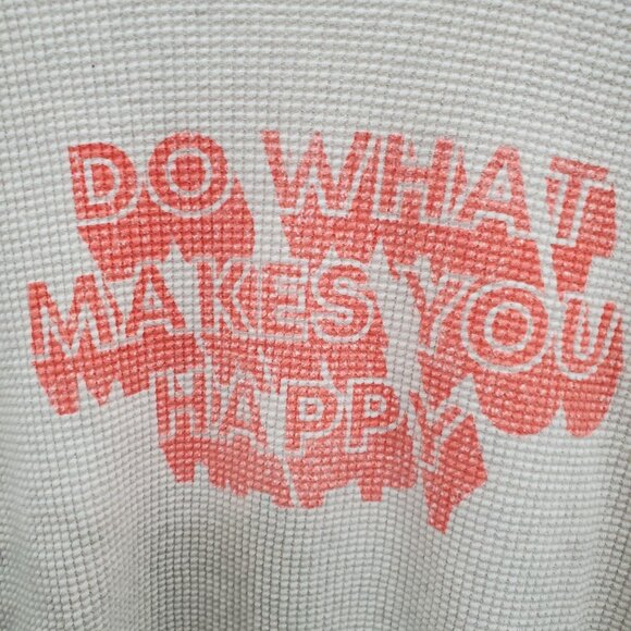 Offline by Aerie Oversized Cream Waffle Knit Hi-Lo Thumbhole Graphic Pullover XS - Picture 2 of 6